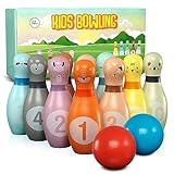 Pink Papaya Kegelspiel für Kinder | 12 teiliges Bowling Set | Spielzeug aus Holz | Outdoor & Indoor Spielzeug | schult & fördert Ihr Kind