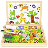 COOLJOY Magnetspiel Spielzeug ab 3 Jahre, Magnettafel Kinder Kinderspielzeug ab 3 Jahre, Holzpuzzles mit Doppelseitiger Tafel, Spielzeug ab 2 3 Jahre Mädchen und Jungen