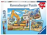 Ravensburger Kinderpuzzle - 09226 Große Baufahrzeuge - Puzzle für Kinder ab 5 Jahren, mit 3x49 Teilen