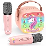 Dislocati Karaoke Maschine mit 2 Bluetooth Mikrofon Kinder, Einhorn Geschenk für Mädchen 3-12 Jahre Karaoke Kinder Mikrofon Spielzeug ab 3-12 Jahre Mädchen Microphone Kinder Pferde Mädchen Geschenk