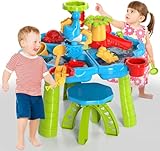Sand Wassertisch Spielzeug für Kleinkinder, 3-in-1 Sand und Wassertisch Strandspielzeug für Kinder, Jungen, Mädchen, Sommer Spielzeug für den Außenbereich für Kleinkinder im Alter von 3–5 Jahren