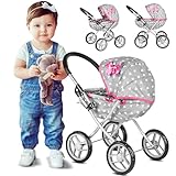Kinderplay Puppenwagen ab 1 2 3 Jahre, Kinderwagen Spielzeug - Puppenwagen Kombi, Leichte und Stabile Konstruktion, Puppenbuggy Griffhöhe: 54 cm, Spielzeug Draussen, KP0260 (Grau)