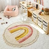 Tospass Kinderzimmer Teppich Regenbogen Weicher Rund Quasten Waschbarer Kinder Teppich Schlafzimmer Junge Mädchen Kurzflor rutschfest Teppich, 80 cm Rund