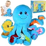 Octopus Kuscheltier mit 8 Texturierte Tentakel, Baby Spielzeug ab 1 Jahr, Sensorik ADHS Autismus Spielzeug, Geschenke Kinder Mädchen Junge 3 4 5 6 7 8 9 Jahre, Montessori Spielzeug ab 1 2 3 Jahre