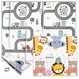 HuBorns - Spielmatte Baby Faltbar 200x180 cm und Wendbar, Krabbelmatte Baby Schadstofffrei mit CE Zertifikat, Baby Play Mat XXL Gepolstert, Baby Spielmatte Rutschfest und Wasserdicht