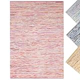 MY-RUG Fleckerlteppich bunt 80 x 150 cm - Pink, handgewebt, recycelte Baumwolle als Flickenteppich gestreift und moderner Kelim Chindi Teppich Rajesh