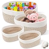4er-Set Aufbewahrungskorb Baumwollseil Geflochten, Korb Aufbewahrung Körbchen Wickeltisch Organizer, Stapelbare Mehrzweck-Organisations Basket für Bad Kinderzimmer Wohnzimmer