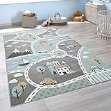 Paco Home Kinder-Teppich Mit Straßen-Motiv, Spiel-Teppich Für Kinderzimmer, In Grün Grau, Grösse:120x170 cm