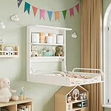 MSFE Wickelkommode Wickeltisch Klappbar, Baby Changing Table Wandwickeltisch mit 3 Regalfächern, Wickeltische Toiletten Horizontal - Platzsparend zur Einfachen Wandmontage - Holz weiß