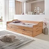 WOODLIVE DESIGN BY NATURE Massivholz-Gästebett aus Kernbuche, ausziehbares Doppel-Bett, als Jugend- & Kinderbett verwendbar, Funktionsbett aus Holz, Bett 90 x 200 cm