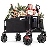 Portal Bollerwagen faltbar größe Reifen mit Bremse Klappwagen Handwagen klappbar mit Seitentasche Faltwagen Gartenwagen Transportwagen für Alle Gelände Camping Strand Einkaufen 110kg Belastbarkeit