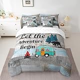 Erosebridal Rustikales Camping-Bettwäsche-Set für Reiseanhänger, Doppelbettgröße, 7-teiliges Bauernhaus-Camper-Bettwäsche-Set mit Bettlaken-Set, Wohnmobil-Abenteuerbett in einer Tasche, Waldbär,