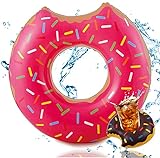 TK Gruppe Timo Klingler Aufblasbar angebissener Donut pink Ø 120 cm Schwimmring Schwimmreifen - Pool & Wasser mit Getränkehalter für Kinder & Erwachsene (Pinker Donut)