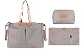 Große Wickeltasche - wasserdicht, verstellbar inkl. Wickelauflage, Kosmetiktasche, Haken für Kinderwagen, Organizer und Zubehör (Braun/Beige)