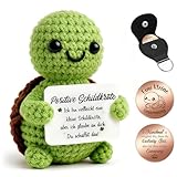 Giftota Pocket Hug Schildkröte - Handgehäkelte Schildkröte Puppe mit Glücksmünze & Lederetui - Glücksbringer & Mutmacher - Geschenkidee zum Geburtstag - Gute Besserung - Geschenk für Männer, Frauen