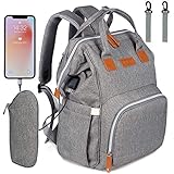 NEVEQ Baby Wickelrucksack, Babytasche für Reise, Wickeltasche Große Kapazität, Multifach Reise Rucksack Wasserdicht Fächer Babyflaschehälter (Grau und Braun)