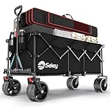 Sekey XXXL Bollerwagen Faltbar 300L 200KG Belastbar, Faltbarer Bollerwagen 17x10 cm Extra Breite Reifen Alle Gelände, Patentiert Klappbar aus VIER Richtungen, XXXL-Super 4013, Schwarz