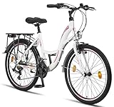 Licorne Bike Stella Premium City Bike in 24,26 und 28 Zoll - Fahrrad für Mädchen, Jungen, Herren und Damen - 21 Gang-Schaltung - Hollandfahrrad Citybike (Weiss, 24.00)