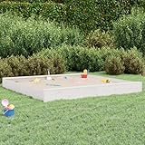 Gecheer Sandkasten, Quadratisch Sandkiste mit Sitzen, Sandbox mit bodenlosem Design, Holz Spielzeug für Garten Outdoor, Weiß Quadratisch Massivholz Kiefer, 200 x 200 x 20 cm