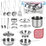 20 STK Kinderküche Zubehör Set, Matschküche Zubehör, Edelstahl Pretend Matschküche Kinder Outdoor Zubehör mit Aufbewahrungsbox Aus Kunststoff, Küchenutensilien Kinder für Jungen und Mädchen