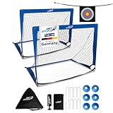 ArtSport Pop-up Fußballtor Goal Master - 2er Set mit Zubehör - faltbar & schnell spielbereit - 2 Fußballtore Indoor & Garten - Fußball Tor - Blau