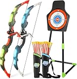 Handwell Pfeil und Bogen Kinder, LED-Bogenschießset, Indoor/Outdoor Spielzeug mit Stand-Zielscheibe/20 Pfeilen/2 Köchern, Outdoor Spiele Kinder ab 3 4 5 6 7 8 Jahre Geschenk für Jungen Mädchen-2 Stück