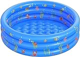 LATERN Planschbecken für Kinder, 100CM x 40CM Aufblasbar Baby Schwimmbad 3 Klingeln PVC rutschfest Bade Wannenpools für Kinder Familie Outdoor Garten Hinterhof Wasserspiel (Blau)