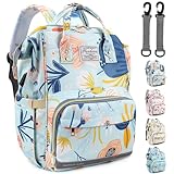 LEcylankEr Wickeltasche Rucksack Baby Wickelrucksack Groß Windelrucksack Multifunktional Diaper Bag mit Mehreren Fächern Baby Wickeltaschen für Reisen Geschenk für neue Eltern (Blau-Floral)
