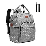 KONO Baby Wickeltasche Wickelrucksack Multifunktions Reise Rucksack mit großer Kapazität und 2 Kinderwagengurten (Punkt Grau), E6705D2 GY, Punkte Grau, L