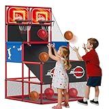 Arcade Toy Basketball Spielset für Kinder mit Punktetabelle – Elektronisches Basketballkorb für Kinder Sport-Spielzeug für drinnen und draußen, Geschenk für Mädchen Jungen 3 4 5 6 7 Jahre (Rot)
