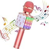 BlueFire Karaoke Mikrofon, Bluetooth Mikrofon Kinder, Tanzen LED Lichter Drahtlose Tragbares Microphon mit Lautsprecher Aufnahme für Erwachsene und Kinder, Kompatibel mit Android IOS PC (Roségold)