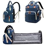 Fexkean Wickeltasche Rucksack Baby Wickelrucksäcke mit Großer Reisewindeltasche mit faltbarem Kinderbett mit Multifunktions Babytaschen Wickelauflage Babybettrucksack-Blue
