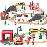 Holzeisenbahn Set 72-Teilen, Holzeisenbahn Schienen und Zugspielzeug, Modelleisenbahn-Set für Kleinkinder, Spielzeugeisenbahn-Set für Kinder im Alter Von 1–3 Jahren, Geschenk für Jungen und Mädchen