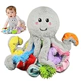 Kuscheltier Baby Spielzeug ab 3 6 9 12 Monate, Octopus Plüschtier mit 8 Texturierte Tentakel, Montessori Autismus Sensorik ADHS Spielzeug ab 1 2 3 Jahre, Ostern Geschenke für Baby Mädchen Junge