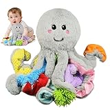 Kuscheltier Baby Spielzeug ab 3 6 9 12 Monate, Octopus Plüschtier mit 8 Texturierte Tentakel, Autismus Sensorik ADHS Spielzeug ab 1 2 3 Jahre, Geburtstag Geschenke für Baby Mädchen Junge Kinder