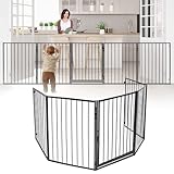 Suusolny KinderKaminLaufstall 305cm Kaminschutzgitter mit Tür Metall Kamingitter Faltbar Schutz Absperrgitter für Kinder Haustier inkl. 5 Elementen