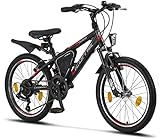 Licorne Bike Guide Premium Mountainbike in 20 Zoll - Fahrrad für Mädchen, Jungen, Herren und Damen - 18 Gang-Schaltung - Schwarz/Rot/Grau