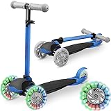 RicoKids Kinderscooter Dreirad-Roller für Kinder - Kinderroller mit Leuchtenden Rädern - Faltbare - Scooter für Kinder - 3-Stufige Höhenverstellung - 27,5x56,5x15cm Schwarz Und Blau