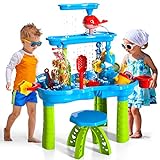 Kinder-Sand-Wassertisch-Spielzeug für Kleinkinder, 3-stöckiges Sand- und Wasserspieltisch-Spielzeug für Kleinkinder, Kinder-Strandspielzeug, Strand-Sommerspielzeug für Kleinkinder von 3-5 Jahren