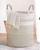 Withosent Wäschekorb Geflochten aus Baumwolle, 66 L Wäschesammler Groß mit Henkel, Laundry Basket Aufbewahrungskorb Spielzeug, Korb Wäschebox für Wäschekammer Kinderzimmer Wohnzimmer Bad, 46x38cm