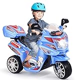 GOPLUS 6V Elektro Kindermotorrad mit 3 Rädern, Elektromotorrad inkl. Licht & Pedal & Aufbewahrungskiste & Musik, Elektro-Dreirad für Kinder von 3 bis 7 Jahre alt, Tragkraft 25 kg (Blau)