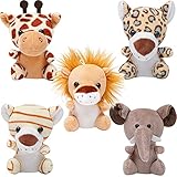ANBOOR 5 Stück kleine Tiere gefüllt schungeltier-Plüsch-Set 12 cm süße Safari-Kuscheltiere mit Schlüsselanhänger für Party-Gefälligkeiten Ostern Deko(sitzend)