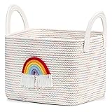 Goodpick Aufbewahrungskorb Kinder, Korb für Geschenke, Korb für Regal, Toilettenpapier Aufbewahrung, Baby Spielzeug, Korb Geflochten Kinderzimmer Dekoration Wohnzimmer, 34x28x23 cm, Regenbogen