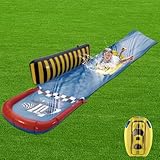 ACTOYS Wasserrutsche Garten, Single Wasser Rutschbahn, Rutschbahn Outdoor Wasser, Rasen-Wasserrutsche mit 1 Bodyboard und 4 Befestigungsankern, Slip und Slide Wasserrutsche für Kinder 488cmx85cm