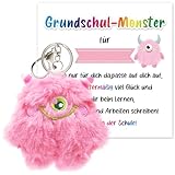 RFBEUTEL Schlüsselanhänger Schulkind Grundschul Monster Glücksbringer Schulanfang Junge Mädchen Einschulung Schule Endlich Schulkind Geschenk Einschulung Rosa