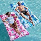 Sloosh Aufblasbare Wasser Pool Luftmatratze, 2er XL Pool Flöße, Sonnenliegebett mit Kopfstütze für Erwachsene, schwimmende Matte, Floß für See, Strand, Schwimmbad, Wasserspaß (Blau, Rosa)