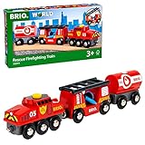 BRIO World 33844 Feuerwehr-Löschzug – Feuerwehrzug mit Feuerwehrschlauch und Wassertank – Kleinkindspielzeug empfohlen ab 3 Jahren