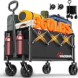 Bollerwagen Faltbar mit 4 verstärkten Rollen, Faltbarer Bollerwagen Klappbarer Handwagen mit Griff, Bollerwagen Geländegängig für Lebensmittelgeschäft, Camping, Einkaufen, Strand, Garten, Schwarz