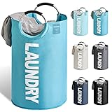 YOUDENOVA Wäschekorb Faltbar Wäschesammler Wäschesack Laundry Baskets 82L Kapazität mit Griff Blau
