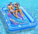 LanBlu Luftmatratze Pool Erwachsene, Wasser Matratze mit Lustiger Meereswelt, Aufblasbare Luftmatratze Pool XXL mit 2 Getränkehalter & Rückenlehne, 205 * 150CM Aufblasbare Liege Wasser 2 Personen